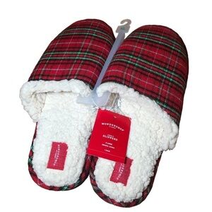 WONDERSHOP Shoes Adult Plaid Slippers Red size M 11/12 W 13/14